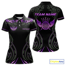 Load image into Gallery viewer, Black And Purple Dartboard Crown Wings Custom Darts Shirt For Women, Dart Team Jersey Polo &amp; 1/4 Zip TDM4422