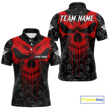 Load image into Gallery viewer, Personalized Skull 8 Ball Billiard Shirt For Men Custom Pool Team Jersey Polo &amp; 1/4 Zip |Red TDM5069