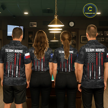 Personalized Texas American Flag Camo Billiard Shirt For Men Custom Patriotic Pool Team Jersey TDM5542