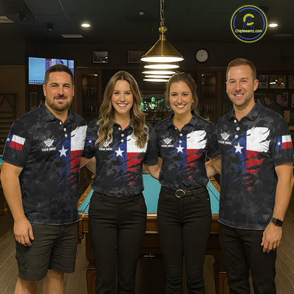 Personalized Texas American Flag Camo Billiard Shirt For Men Custom Patriotic Pool Team Jersey TDM5542