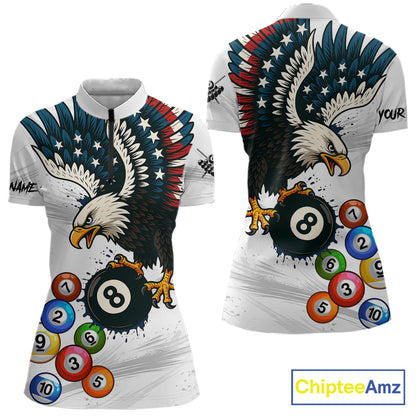 American Flag Eagle 8 Ball Pool Billiard Shirt For Women Custom Billiard Team Jersey Polo & 1/4 Zip TDM5550