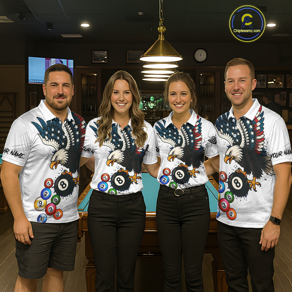 American Flag Eagle 8 Ball Pool Billiard Shirt For Women Custom Billiard Team Jersey Polo & 1/4 Zip TDM5550