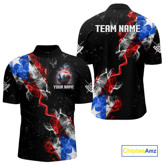 Personalize Puerto Rico Flag Smoke Billiard Shirt For Men Custom Patriotic 8 Ball Pool Team Jersey TDM0976