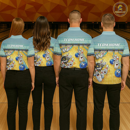 Funny Strike Bowling Polo & Quarter Zip For Women Custom Bowling Team Jersey, Bowling Outfit TDM6168