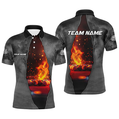 Custom Grey Billiard Balls Fire 3D Printed Men Polo & Quarter-Zip Shirts, Billiard Apparel Clothing TDM1678