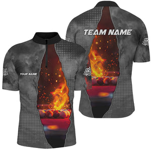 Custom Grey Billiard Balls Fire 3D Printed Men Polo & Quarter-Zip Shirts, Billiard Apparel Clothing TDM1678