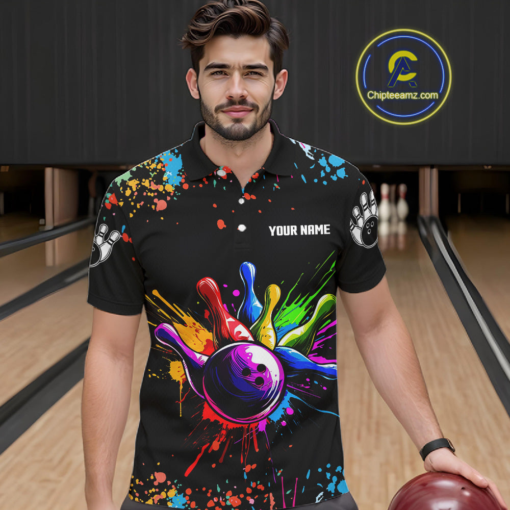 Colorful Funny Bowling Jersey For Men Custom Bowling Team Shirts Polo & 1/4 Zip, Bowling Gifts TDM6589