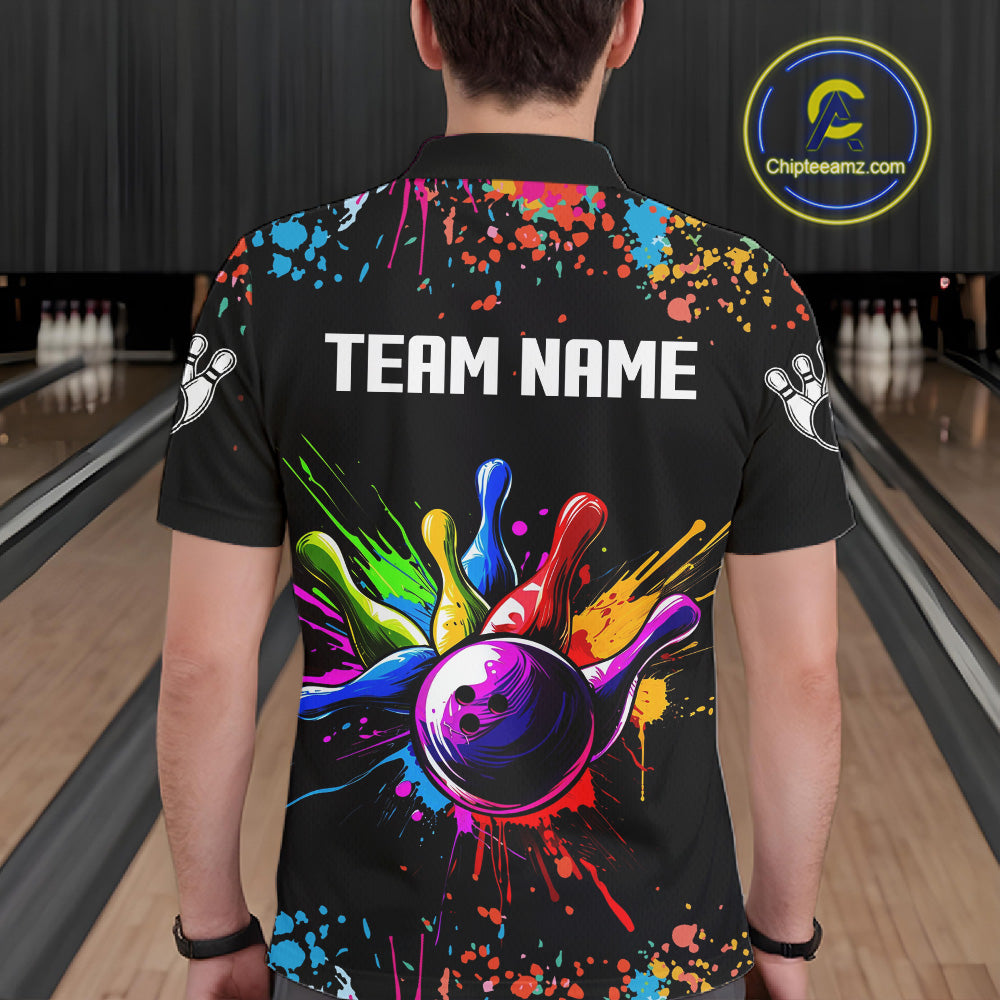 Colorful Funny Bowling Jersey For Men Custom Bowling Team Shirts Polo & 1/4 Zip, Bowling Gifts TDM6589