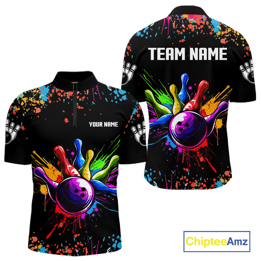 Colorful Funny Bowling Jersey For Men Custom Bowling Team Shirts Polo & 1/4 Zip, Bowling Gifts TDM6589
