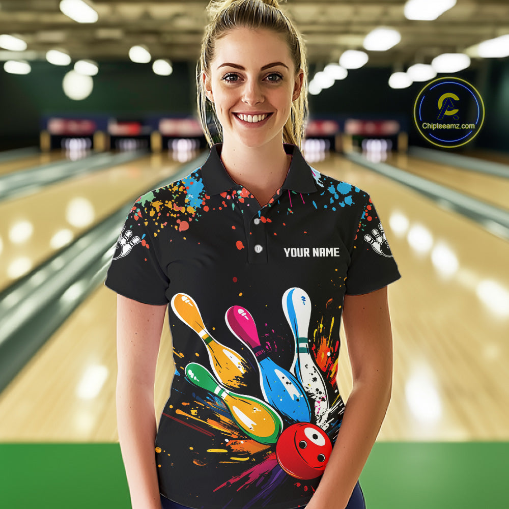 Funny Colorful Bowling Shirts For Women Custom Bowling Team Jersey Polo & 1/4 Zip, Bowling Gifts TDM6590