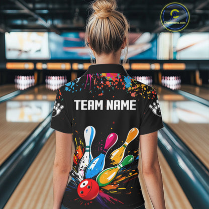 Funny Colorful Bowling Shirts For Women Custom Bowling Team Jersey Polo & 1/4 Zip, Bowling Gifts TDM6590