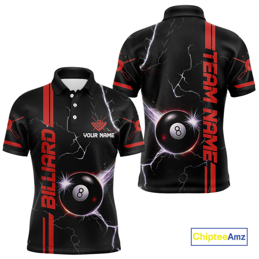 Personalized Red 8 Ball Thunder Lightning Billiard Shirt For Men Custom Pool Team League Jersey TDM4429