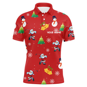 Funny Santa Red Christmas Pattern Men Golf Polo Shirt Custom Golf Tops For Women Best Golfing Gifts TDM3068