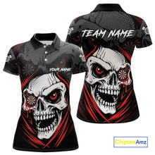 Load image into Gallery viewer, Personalized Funny Skull Darts Shirts For Women Custom Darts Jersey Team Polo &amp; Quarter Zip | Red TDM5295