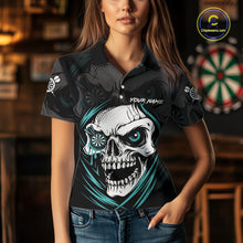 Load image into Gallery viewer, Personalized Funny Skull Darts Shirts For Women Custom Darts Jersey Team Polo &amp; 1/4 Zip| Turquoise TDM5297