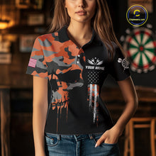 Load image into Gallery viewer, Orange Camouflage Skull Darts Shirt For Women Custom Patriotic US Flag Darts Jersey Polo &amp; 1/4 Zip TDM5298