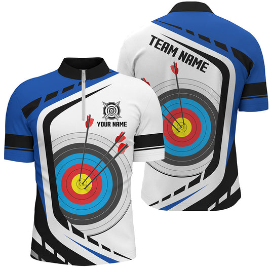 Personalized Archery Target White Blue Jersey Men Quarter-Zip Shirts Custom Archery Outfit TDM1318
