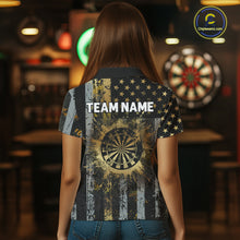 Load image into Gallery viewer, Custom Golden Grunge US Flag Patriotic Darts Shirt For Women, Retro Darts Team Jersey Polo &amp; 1/4 Zip TDM6177