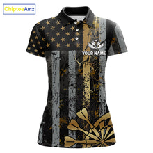 Load image into Gallery viewer, Custom Golden Grunge US Flag Patriotic Darts Shirt For Women, Retro Darts Team Jersey Polo &amp; 1/4 Zip TDM6177
