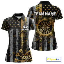 Load image into Gallery viewer, Custom Golden Grunge US Flag Patriotic Darts Shirt For Women, Retro Darts Team Jersey Polo &amp; 1/4 Zip TDM6177