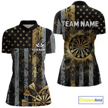 Load image into Gallery viewer, Custom Golden Grunge US Flag Patriotic Darts Shirt For Women, Retro Darts Team Jersey Polo &amp; 1/4 Zip TDM6177