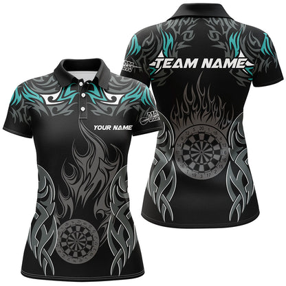 Personalized Darts Tournament Jerseys For Women Custom Dartboard Fire Flame Darts Shirts |Turquoise TDM2102