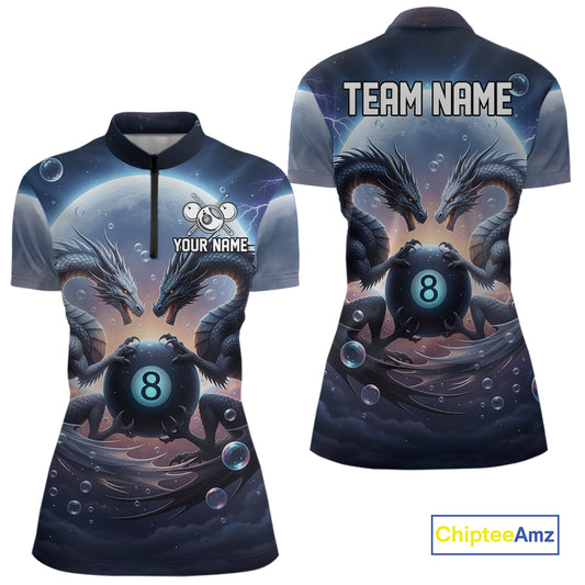Personalized Dragon 8 Ball Billiard Shirt For Women Custom Pool League Team Jersey Polo & 1/4 Zip TDM4875
