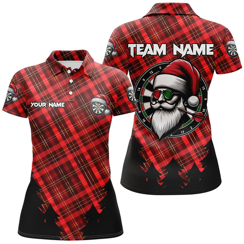 Funny Christmas Santa Custom Red Plaid Pattern Dart Shirts For Women, Christmas Darts Outfit Jerseys TDM3077