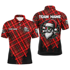 Funny Christmas Santa Custom Red Plaid Pattern Dart Shirts For Men, Christmas Darts Outfit Jerseys TDM3077