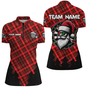 Funny Christmas Santa Custom Red Plaid Pattern Dart Shirts For Women, Christmas Darts Outfit Jerseys TDM3077