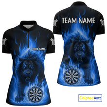 Load image into Gallery viewer, Blue Flaming Lion Darts Shirts For Women Custom Fire Darts League Jersey Team Polo &amp; 1/4 Zip TDM5309