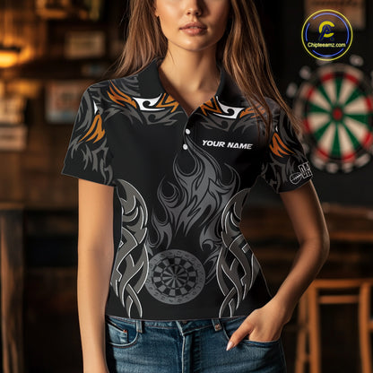 Personalized Darts Tournament Jerseys For Women Custom Dartboard Fire Flame Darts Shirts |Orange TDM5566