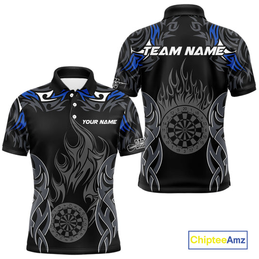 Personalized Darts Tournament Jerseys For Men Custom Dartboard Fire Flame Darts Shirts |Blue TDM5565