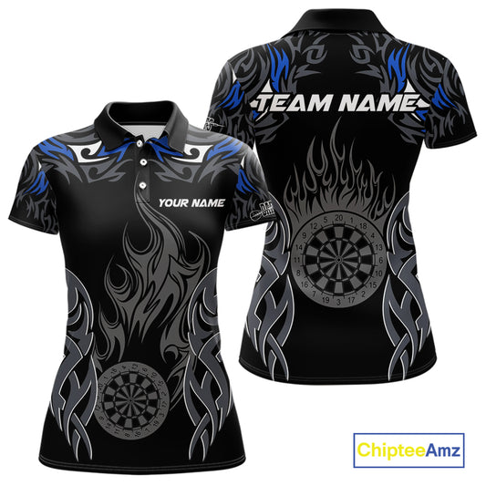 Personalized Darts Tournament Jerseys For Women Custom Dartboard Fire Flame Darts Shirts |Blue TDM5565