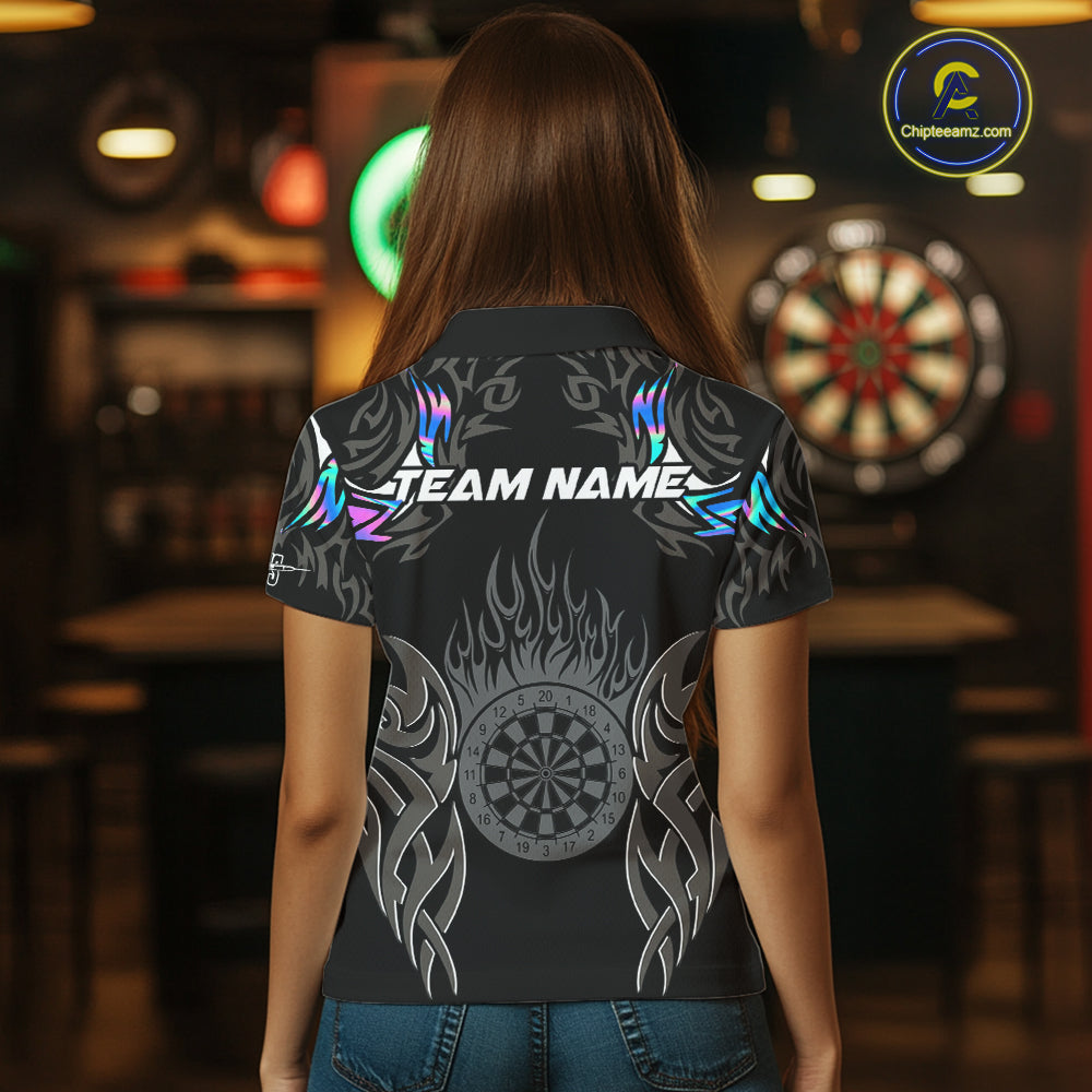 Personalized Darts Tournament Jersey For Women Custom Dartboard Fire Flame Darts Shirts |Holographic TDM5567