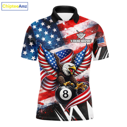 Custom American Flag Eagle Billiard Shirt For Men, Patriotic 8 Ball Pool Team Jersey Polo, 1/4 Zip TDM6181