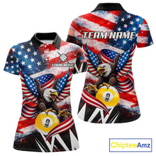 Load image into Gallery viewer, Custom American Flag Eagle Billiard Shirt For Women, Patriotic 9 Ball Pool Team Jersey Polo, 1/4 Zip TDM6182