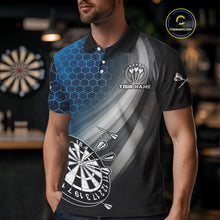 Load image into Gallery viewer, Custom Men's Dart Shirt – Black Blue Hexagon Design Darts Team Jersey | Polo &amp; Quarter Zip Uniform TDM4074