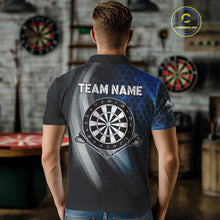 Load image into Gallery viewer, Custom Men's Dart Shirt – Black Blue Hexagon Design Darts Team Jersey | Polo &amp; Quarter Zip Uniform TDM4074