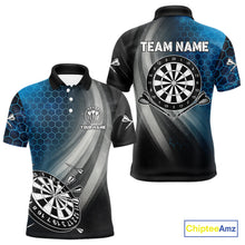 Load image into Gallery viewer, Custom Men's Dart Shirt – Black Blue Hexagon Design Darts Team Jersey | Polo &amp; Quarter Zip Uniform TDM4074