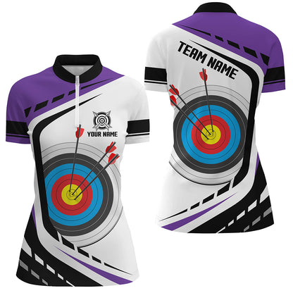 Personalized Archery Target 3D Women Polo & Quarter-Zip Shirts Custom Purple White Archery Jerseys TDM1909
