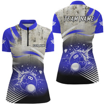 Load image into Gallery viewer, Personalized Blue Grunge Break 8 Ball Billiard Shirts For Women, Retro Team League Billiard Jerseys TDM2344