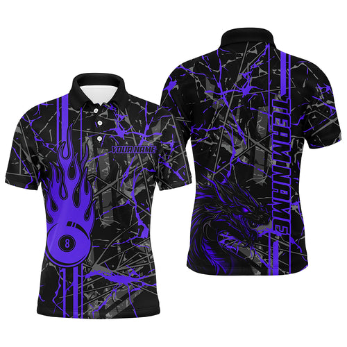 Purple Grunge Billiard Jerseys For Men Custom Fire Flame 8 Ball Dragon Team League Billiard Shirts TDM2602