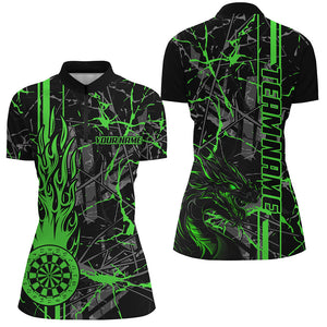 Green Grunge Dart Jerseys For Women, Fire Flame Dart Board Custom Name Dragon Darts League Shirts TDM2604