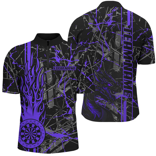 Purple Grunge Dart Jerseys For Men, Fire Flame Dart Board Custom Name Dragon Darts League Shirts TDM2605