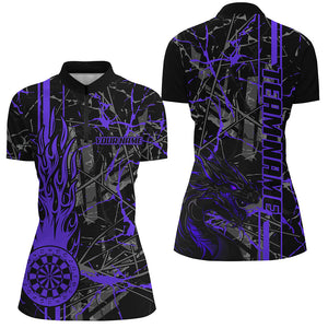 Purple Grunge Dart Jerseys For Women, Fire Flame Dart Board Custom Name Dragon Darts League Shirts TDM2605