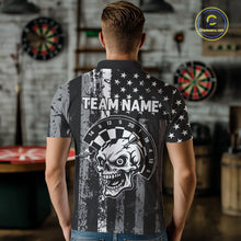 Load image into Gallery viewer, Personalized White Black Grunge US Flag Skull Darts Shirt For Men Custom Patriotic Darts Jersey TDM4883