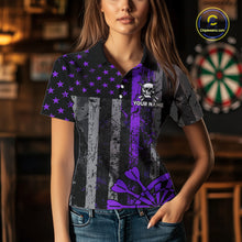Load image into Gallery viewer, Personalized Purple Grunge US Flag Skull Darts Shirt For Women Custom Patriotic Darts Team Jersey TDM4884