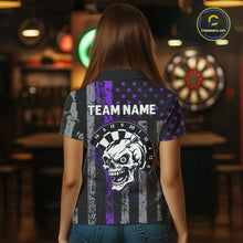 Load image into Gallery viewer, Personalized Purple Grunge US Flag Skull Darts Shirt For Women Custom Patriotic Darts Team Jersey TDM4884