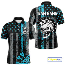Load image into Gallery viewer, Personalized Blue Grunge US Flag Skull Darts Shirt For Men Custom Patriotic Darts Team Jersey TDM4885